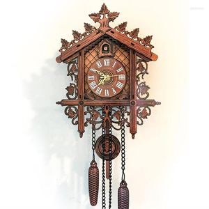 Relógios de parede Cuco vintage Clock quartzo quartzo swing alarme artesanato decoração de decoração de sala