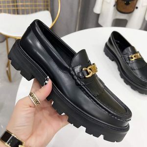 Women With Box Shoes Luxury Designer Brand Dress Shoe Metal Triangle Monolith Brushed Leather Loafers Platform Heel Pointed and Round Toes size35-41