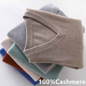 Męskie swetry 100 kaszmirowych sweter Mężczyźni klasyczny vneck pullover jesienne zimowe ciepłe męskie odzież jumper koszulka ropa hombre pull homme 220928