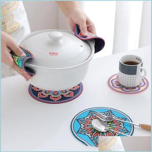 Коврики прокладки Sile Bowl Mate Retro Pattern Antiplip TheTreptip TheTreastaint Cround TheTempless Cup Suppors Suppors Kitchen Decoration De Dhalb