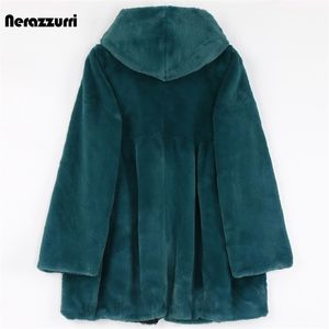 Damen Pelz Kunstpelz Nerazzurri Herbst Winter Rosa Flauschig Weiches Licht Kunstpelz Jacke Frauen mit Kapuze Hohe Taille Koreanische Mode Kleidung 6xl 7xl 220927