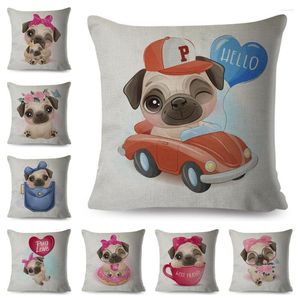 Pillow Cartoon Pet Dog Cover Decor Lovely Pug Print Case Poliéster Poliéster para crianças Sofá da sala Home 45x45cm