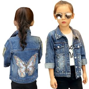 JACKI BABY GIRLE DERNIM CARDIGAN PLAT Kids Jean Emwear Butterfly Haftowe cekiny Dzieci Ubranie wiosenne ubrania 220928