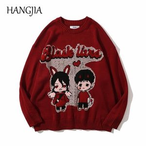 Men's Sweaters Angel Pattern Black Lived Couples Printed Pullover Knitwear Men Oversized Japanese Anime Cartoon Knitted Unisex Sweater Tops 220928