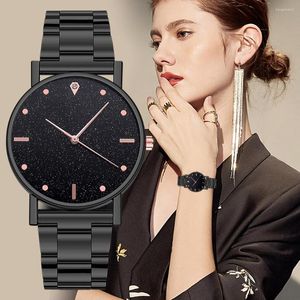 Avanadores de punho Mulheres negras assistem 2022 Top Starry Sky Lady Lady Stainless Steel Band Analog Quartz Wrist for DropShip