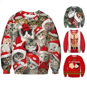 Suéteres masculinos Clupola de gato imprimido engraçado Homens, mulheres, suéteres de Natal feios saltadores tops festas de férias parto moletom moletom 3xl 220928
