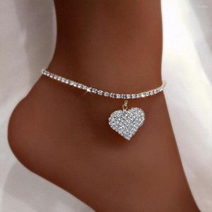 Anklets Boho Heart Summer For Women Bling Rhinestone Tennis Chain Love Ankle Armband Fot smycken Beach Anklet On Ben