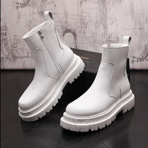 White Fashion Hip Hop Men Motorcykelstövlar High Tops Sneakers Casual Shoes Ankel Boots Zapatillas Hombre DH4