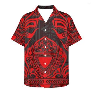 Männer Casual Hemden HYCOOL 2022 Männer Rot Lose Fit Hawaiian Shirt Sommer Kurzarm Button Down 5XL Polynesian Tribal Männer kleidung