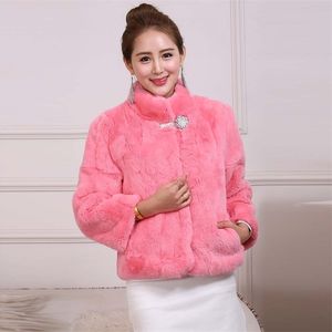 Women's Fur Faux real winter natural Rex rabbit fur coat women female jacket whole skin outerwear coats stand collar women's clothing 220927