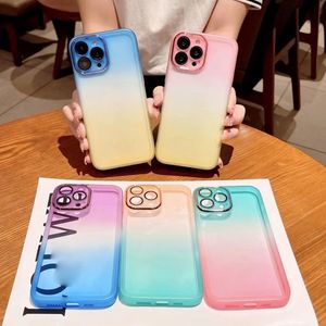 Luxury Gradient Transparent Phone Cases For iPhone 14 Plus 12 13 Pro Max XS Max XR X Fashion Colorful Camera Lens Protection Cover Shockproof Anti Drop