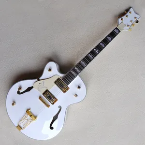 Fabrika Özel Yarı İzle Beyaz Sol Sol Elde Elektro Gitar Altın Hardwares Krem Pickguard Gül Ağacı Kıvrılığı Özelleştirilebilir
