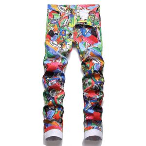 Fashion Slim Fit Stretch Graffiti Jeans Summer Street Stampa digitale Pantaloni da uomo Jean Homme Pantalones Hombre Cotton Pants