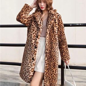 Women's Fur Women#39; s Leopard Print Coat Winter Medium och Long Warm Thick Tide Casual Jacket