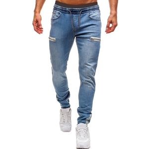 Męskie dżinsy elastyczne spodnie mankietowe swobodny trening sznurka jogger sportowy dres mody zamek błyskawiczny 220928