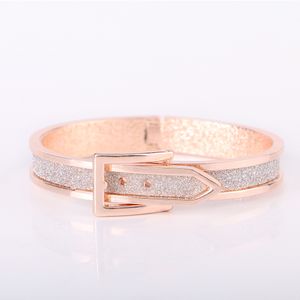 Korean Style Belt Pin Buckle Open Cuff Bracelets Leather Rose Gold Plated Shiny Colorful Glitter Personalized Bangle for Women Girls Ladies Jewelry Gifts Bijoux