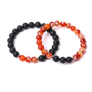 Yoga 7 Chakra Stone Armband Strands Rands Red Agate Lotus Charm Buddha Head Volcanic Stone Armband Armband för kvinnor Män Fashion Jewlery