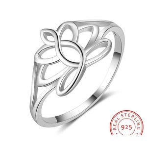 Группа Summer Style S Sterling Sier Ring For Women Girl размером 6-8 простые ювелирные украшения Lotus Mash