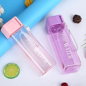 Water Bottles 480ml Simple Square Bottle Personality Handy Cup Creative Net Red Leak-proof Anti-fall Plastic