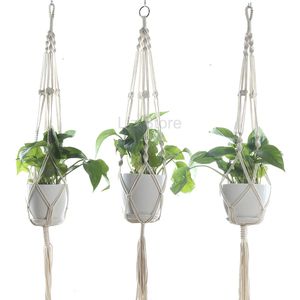 Plant Flower Pot Hanger Hook Handmade Knitting Natural Fine Cordage Plants Rope Home Garden Balcony Decor Flowerpot Hanging Basket TH0478