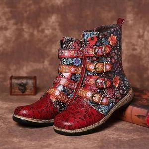 Retro Women Boot 641 Boots المطبوعة المعدنية اللحم الإبزيم السوستة منتصف العجل أزياء السيدات أحذية الإناث صوتيات Mujer 220928