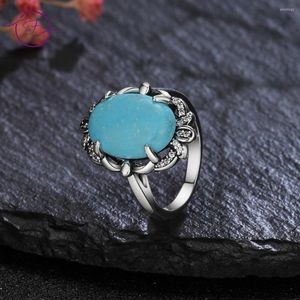 Cluster Rings Vintage 10 14MM Natural Turquoise Lapis Lazuli Ring 925 Sterling Silver For Women Moonstone Labradorite Jewelry Wholesale