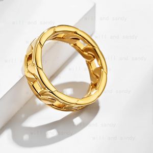 Hohle Edelstahl Gold Kubanische Kette Ring Band Eheringe für Männer Frauen Modeschmuck