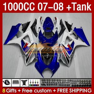 & Tank Fairings For SUZUKI GSXR-1000 K7 GSXR 1000 CC GSXR1000 2007 2008 Bodys 158No.77 1000CC GSX-R1000 2007-2008 Bodywork GSX R1000 07 08 Full Fairing Kit blue factory