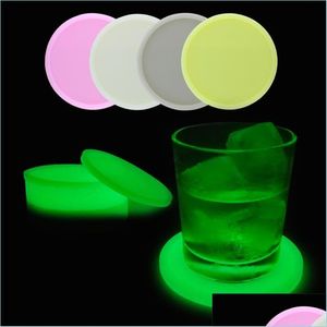 Mattor kuddar Sile Luminous Drink Coasters Pad Insated Round Cup Non Slip Soft Tabltop Protection Table Dining Decor Drop Delivery 2021 DH9VX