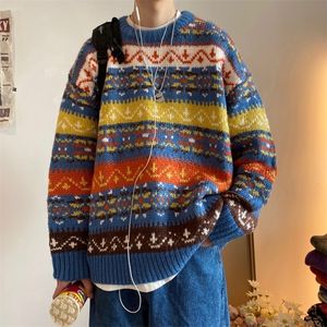 Męskie swetry męskie mody kolorowy kolorowy sweter sweter zima zagęszcza się harajuku okrągła szyja luźna kurtka koszula menu koreańskie ubrania 220928
