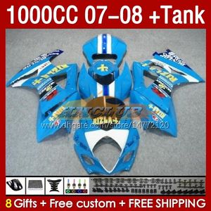 Ferâncias de tanques para Suzuki GSXR-1000 K7 GSXR 1000 CC GSXR1000 2007 2008 Bodys 158No.75 1000CC GSX-R1000 2007-2008 BODYWORK GSX R1000 07 08 Kit de fada Full Glossy Cyan Glossy Cyan Glossy Cyan Glossy Cyan