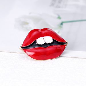 Sexy Women Red Lip Brooch Pin Business Suit Tops Formal Dress Corsage Brooches for Woman Gift Fashion Jewelry