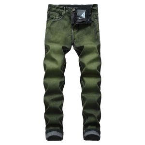 Men's Jeans Gray Green Mens Fashion Classic Style Elastic Straight Slim Denim Trousers High Skinny Male Large size 220927