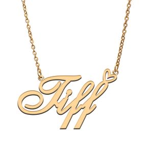 Tiff Targhetta Collane in oro per le donne Love Heart Gold Nome Ciondolo Ragazza Acciaio inossidabile Targhetta con nome Fidanzata Compleanno Dichiarazione di gioielli Regalo