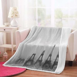 Decken 3D-Eiffelturm-bedruckte Flanell-Fleece-Decke, schwarz-weißes Sofa-Überwurf, Bett-Set für Erwachsene, malerisches Auto, Reisen, Nickerchen