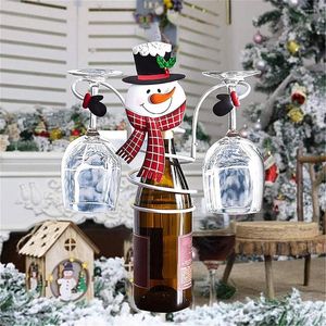 Juldekorationer Vinglashållare Santa Claus Snowman Iron Goblet Rack Cup Table Decoration For Home Wedding Party Table Seary