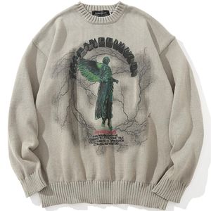 Blusas masculinas suéter de hip hop maconha masculino anjo anjo raios impressos de streetwear harajuku outono de inverno de tamanho grande suéteres de pulôver casual 220928