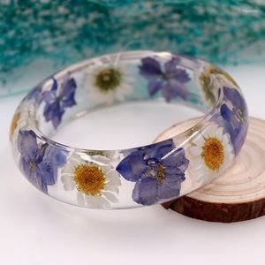 Bangle 1pcs urok żywica epoksydowa suszona bransoletka kwiatowa moda klasyczna sztuczna naturalna prawdziwa dla kobiet biżuteria