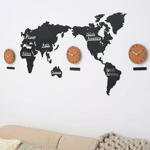 Orologi da parete Mondo Orologio in legno Decorazione Adesivo Fai da te Soggiorno Europa Mappa 3d Superficie Design moderno Home Office Decor Klok