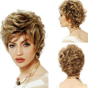 Blonde Highlight Short Curly Synthetic Wigs Heat Resistant Fiber Hair Wig Daily