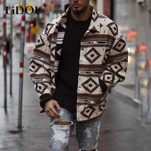 Men's Jackets Autumn Winter Print Fashion Geometric Patterns Jackets Man Long Sleeve Loose Casual Coats Male Vintage All Match Homme Clothes T220926