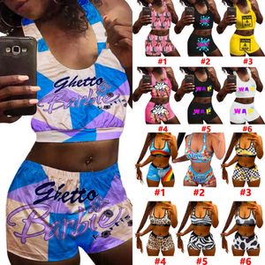 Designer Frauen Trainingsanzüge Sommer Sexy Bedrucktes Crop Tank Top Shorts Outfits 2 Stück Yogahosen Set Sportbekleidung