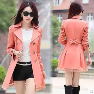 Trench Coats 2022 Новая модная весенняя осенняя траншея причинно -соблюдение Slim Solid Botton Elegant Ol Ladies Women Long Wursebreakers