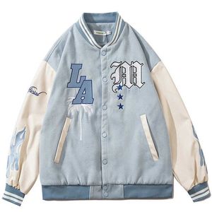 Men's Jackets Letter Embroid Blue Varsity Jacket Men Baseball Jacket Hip Hop Long Sleeves Women's college Bomber Jacket High Street Y2K Coats T220926