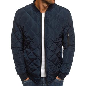 Men's Jackets Men Quilted Padded Casual Zip Up Winter Warm Bomber Plaid Stand Up Coat Windproof Outwear 220927