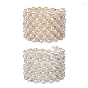 Bracciale perle artificiali bracciale a 7 file multistrato elastico adatto a gioielli da sposa