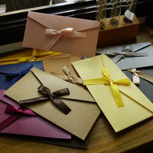Colorful Large Envelopes With Riband Bowknot Festival Gift Postcards Paper Envelope Teacher's Day Letter Packing Envelope TH0484