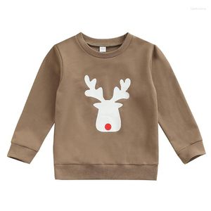 Hoodies 2022 Christmas Kids Baby Boy Girl Long Sleeve O-neck Elk Print Pullover Sweatshirt Tops Outfits Autumn Clothes