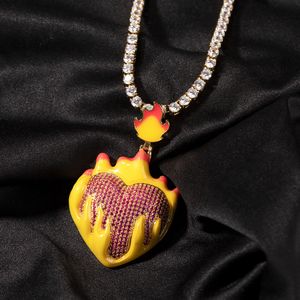 Hip Hop Colorful Drip Enamel Pendant Necklace Men Women Couple Lover Jewelry with Full Zircon