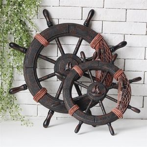 Decorative Objects Figurines Wooden Mediterranean-style Steering Wheel Wall Model Marine Theme Adornment Home Showpiece 220928